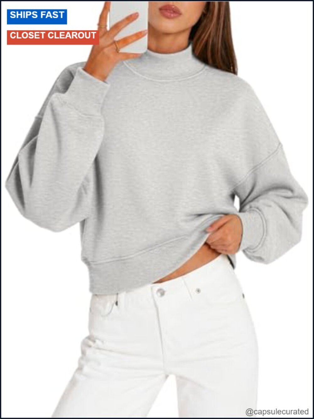 Cropped Turtleneck Sweatshirt Oversized Loose Pullover Long Sleeve Top